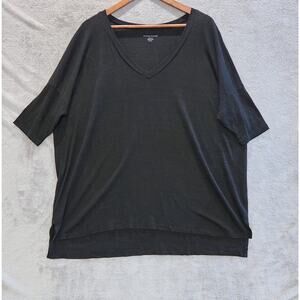 Eileen Fisher Organic Linen Black Dolman Sleeve Blouse Size Medium Petite Beach